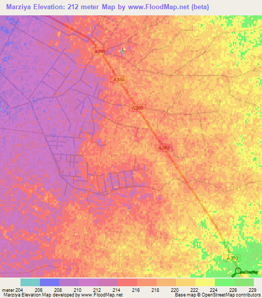 Marziya,Uzbekistan Elevation Map