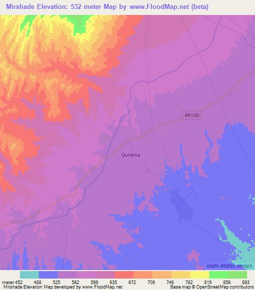 Mirshade,Uzbekistan Elevation Map