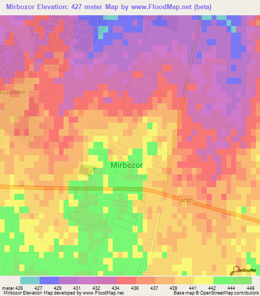 Mirbozor,Uzbekistan Elevation Map