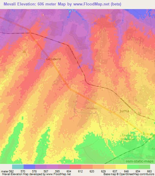 Mevali,Uzbekistan Elevation Map