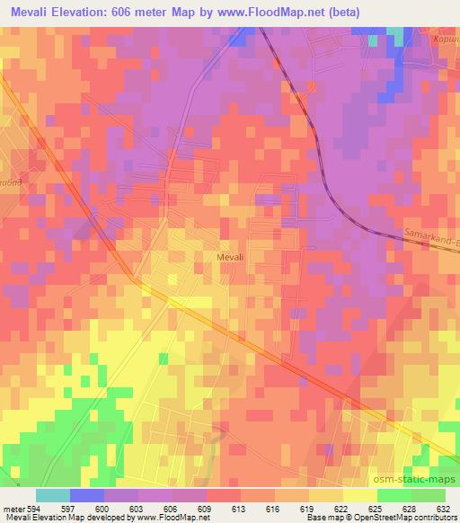 Mevali,Uzbekistan Elevation Map