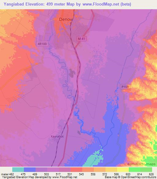 Yangiabad,Uzbekistan Elevation Map