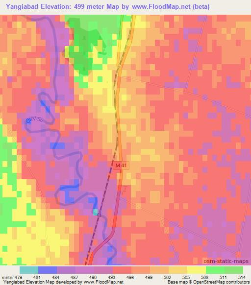 Yangiabad,Uzbekistan Elevation Map