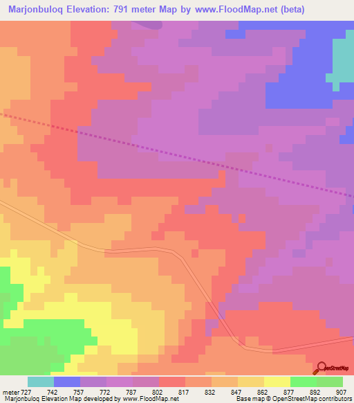 Marjonbuloq,Uzbekistan Elevation Map