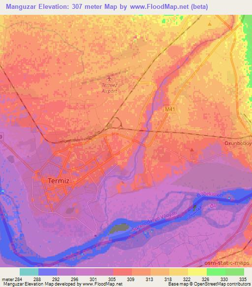 Manguzar,Uzbekistan Elevation Map