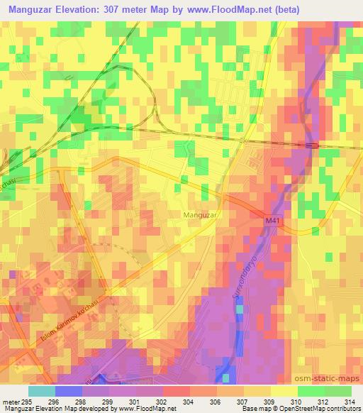 Manguzar,Uzbekistan Elevation Map