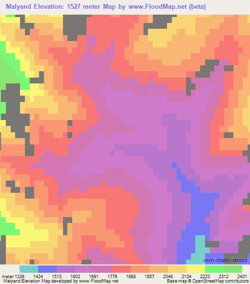 Malyand,Uzbekistan Elevation Map