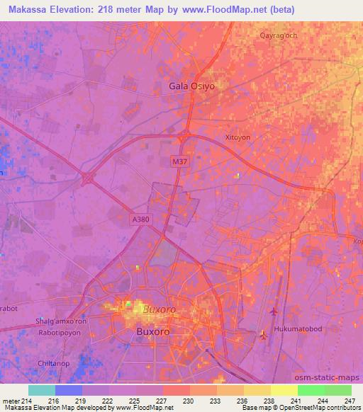 Makassa,Uzbekistan Elevation Map