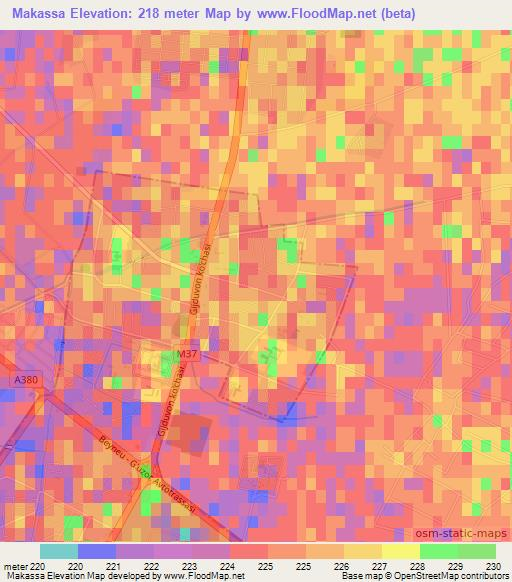 Makassa,Uzbekistan Elevation Map