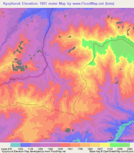 Kyzylturuk,Uzbekistan Elevation Map