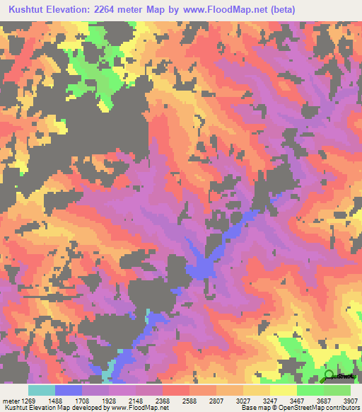 Kushtut,Uzbekistan Elevation Map