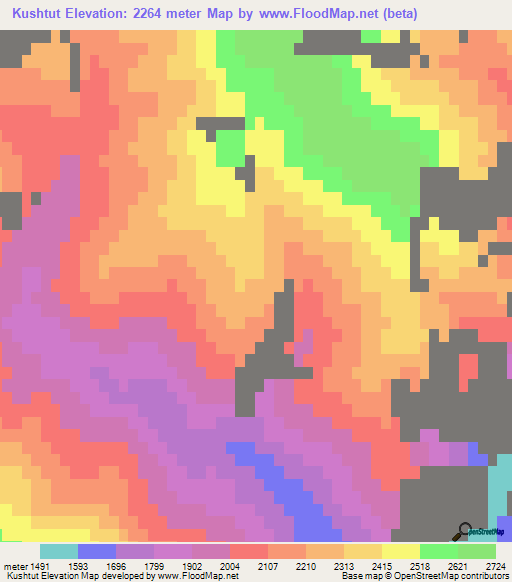 Kushtut,Uzbekistan Elevation Map