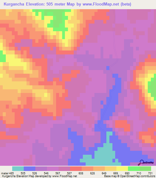 Kurgancha,Uzbekistan Elevation Map