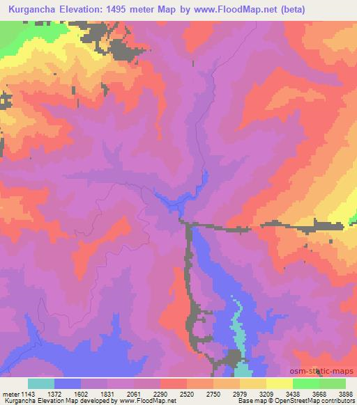 Kurgancha,Uzbekistan Elevation Map