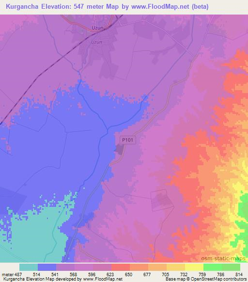 Kurgancha,Uzbekistan Elevation Map