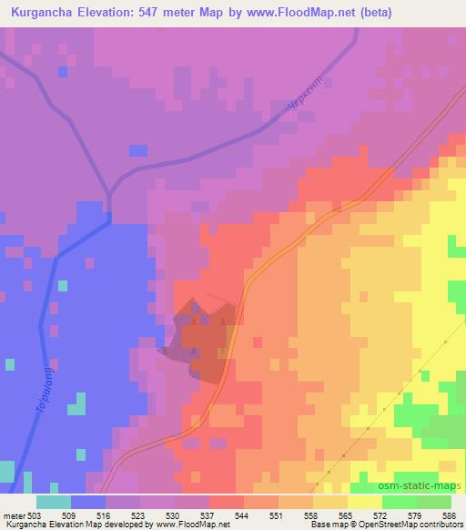 Kurgancha,Uzbekistan Elevation Map