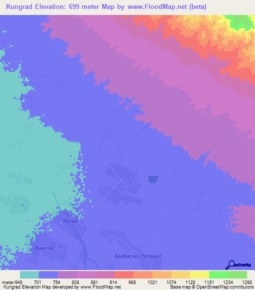 Kungrad,Uzbekistan Elevation Map