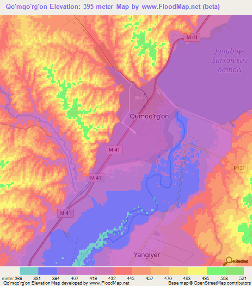 Qo'mqo'rg'on,Uzbekistan Elevation Map