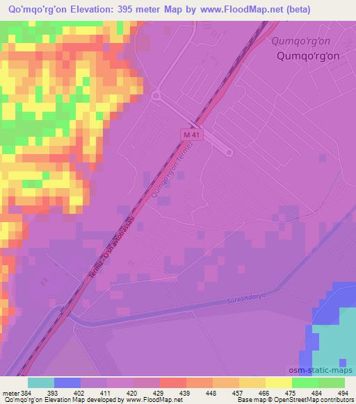 Qo'mqo'rg'on,Uzbekistan Elevation Map