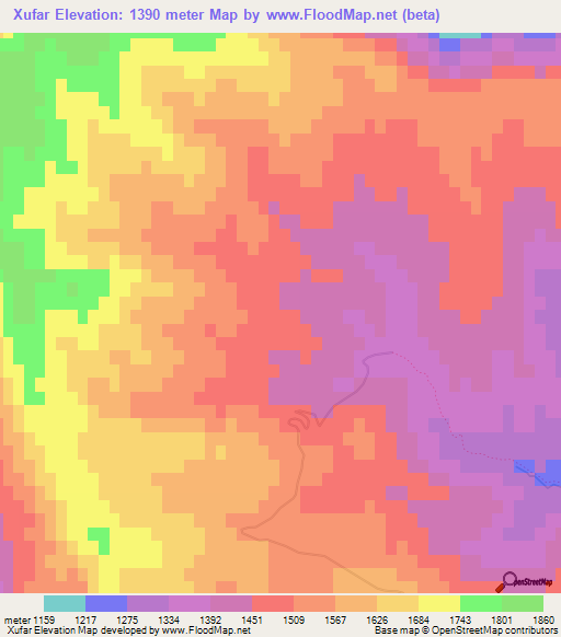 Xufar,Uzbekistan Elevation Map