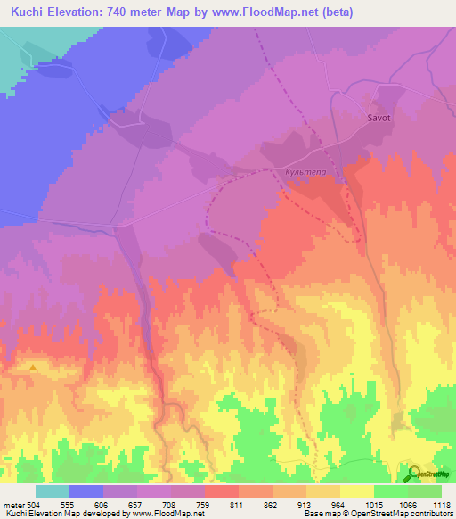 Kuchi,Uzbekistan Elevation Map