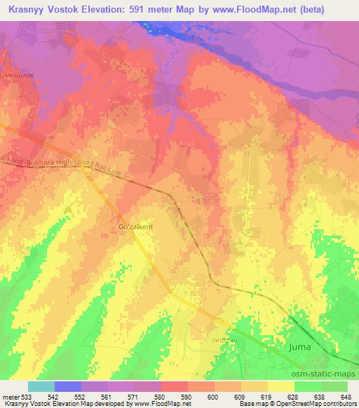 Krasnyy Vostok,Uzbekistan Elevation Map