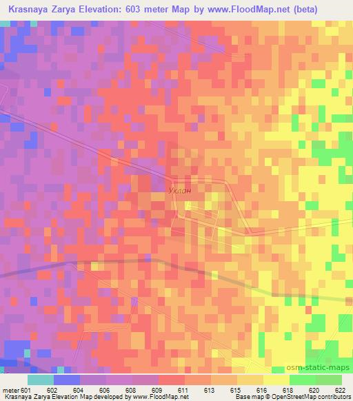 Krasnaya Zarya,Uzbekistan Elevation Map