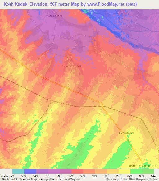 Kosh-Kuduk,Uzbekistan Elevation Map