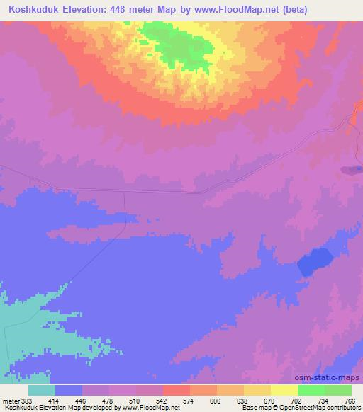 Koshkuduk,Uzbekistan Elevation Map