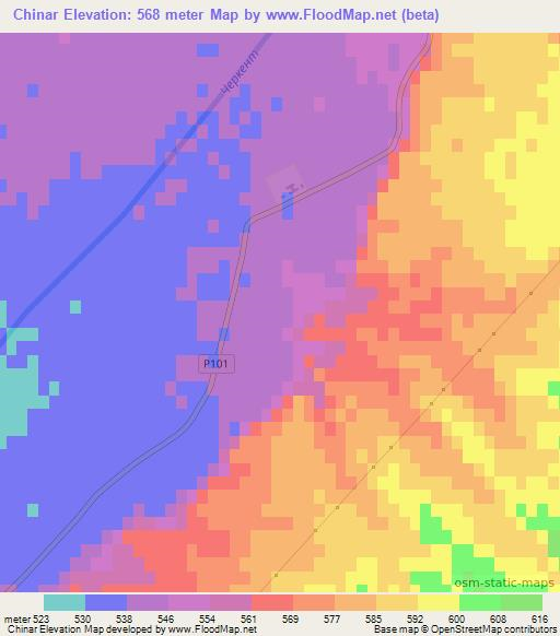 Chinar,Uzbekistan Elevation Map