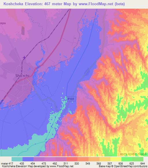 Koshcheka,Uzbekistan Elevation Map