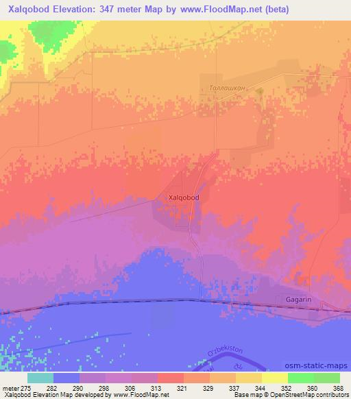 Xalqobod,Uzbekistan Elevation Map