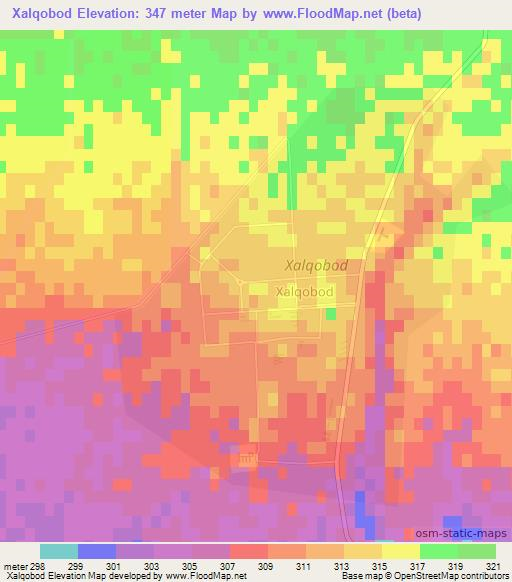 Xalqobod,Uzbekistan Elevation Map