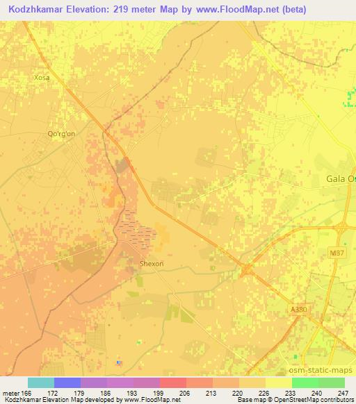 Kodzhkamar,Uzbekistan Elevation Map