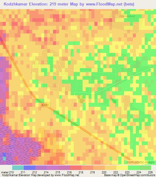 Kodzhkamar,Uzbekistan Elevation Map