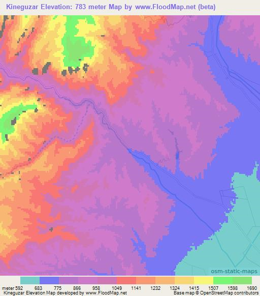 Kineguzar,Uzbekistan Elevation Map