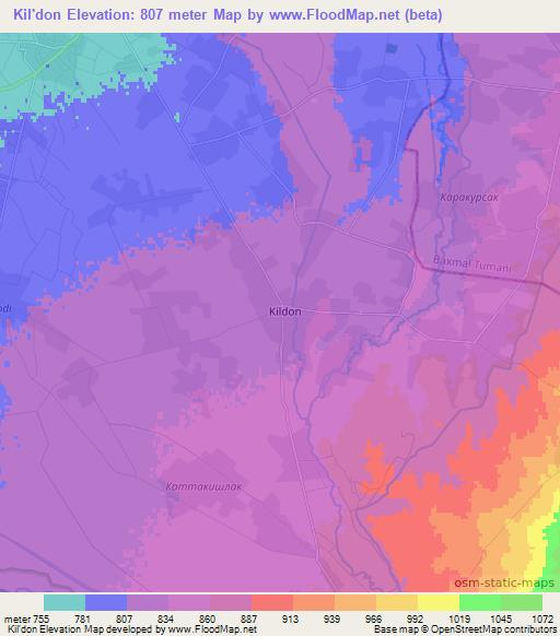 Kil'don,Uzbekistan Elevation Map