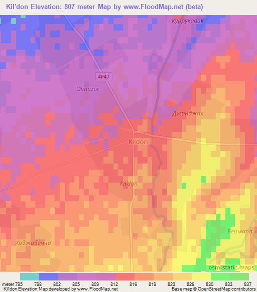 Kil'don,Uzbekistan Elevation Map