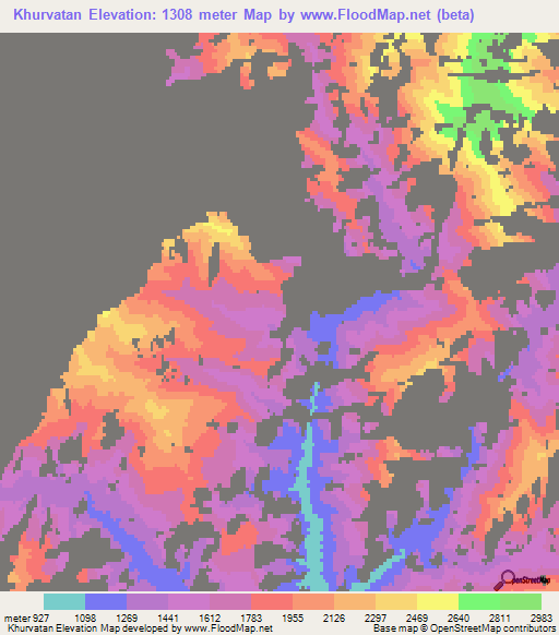 Khurvatan,Uzbekistan Elevation Map