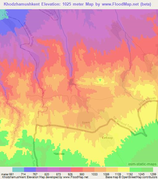 Khodzhamushkent,Uzbekistan Elevation Map