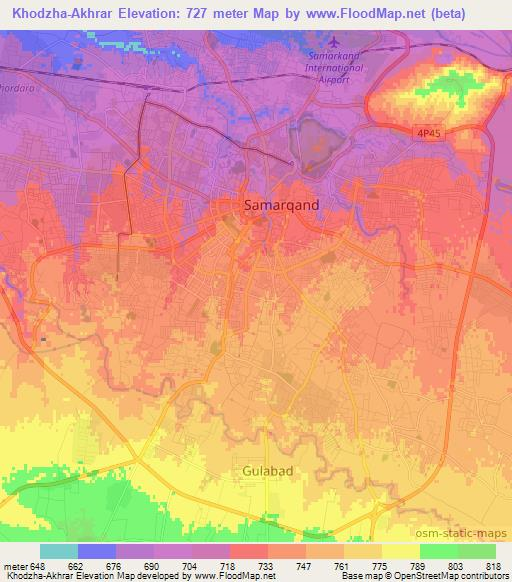 Khodzha-Akhrar,Uzbekistan Elevation Map