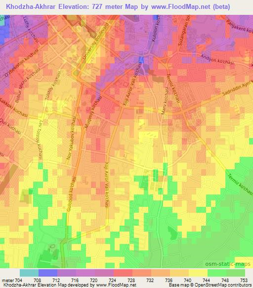 Khodzha-Akhrar,Uzbekistan Elevation Map