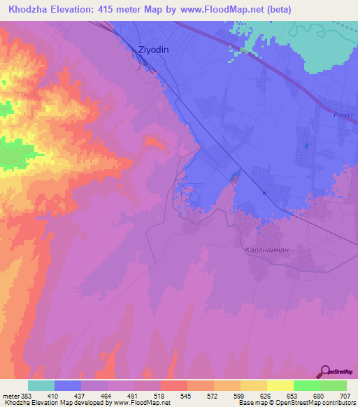 Khodzha,Uzbekistan Elevation Map