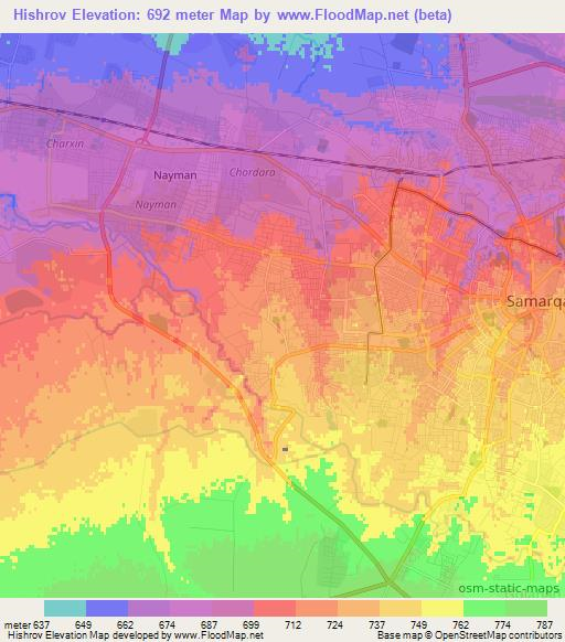 Hishrov,Uzbekistan Elevation Map