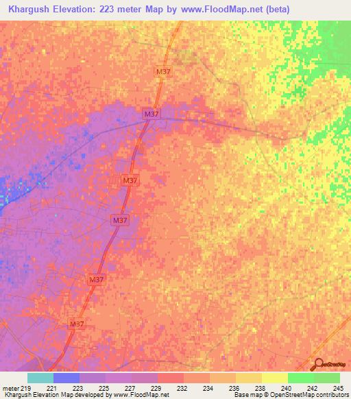 Khargush,Uzbekistan Elevation Map