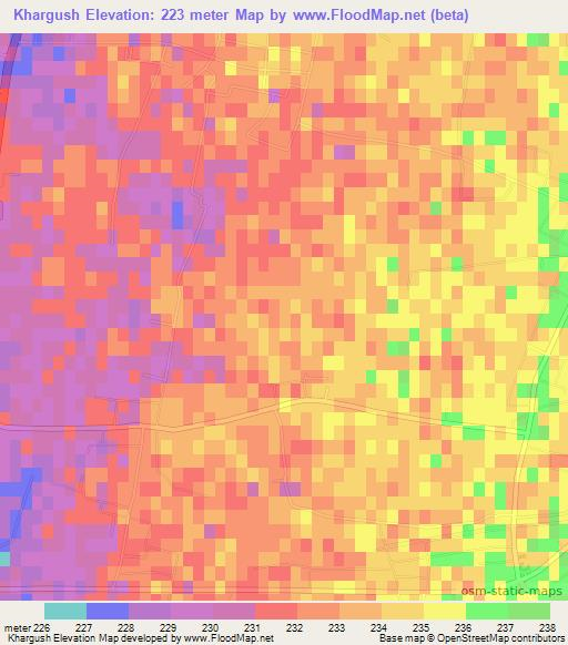 Khargush,Uzbekistan Elevation Map