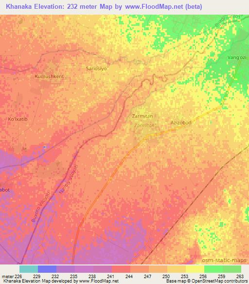 Khanaka,Uzbekistan Elevation Map