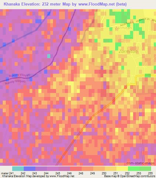 Khanaka,Uzbekistan Elevation Map