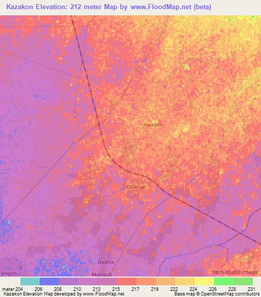 Kazakon,Uzbekistan Elevation Map