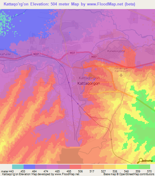 Kattaqo'rg'on,Uzbekistan Elevation Map